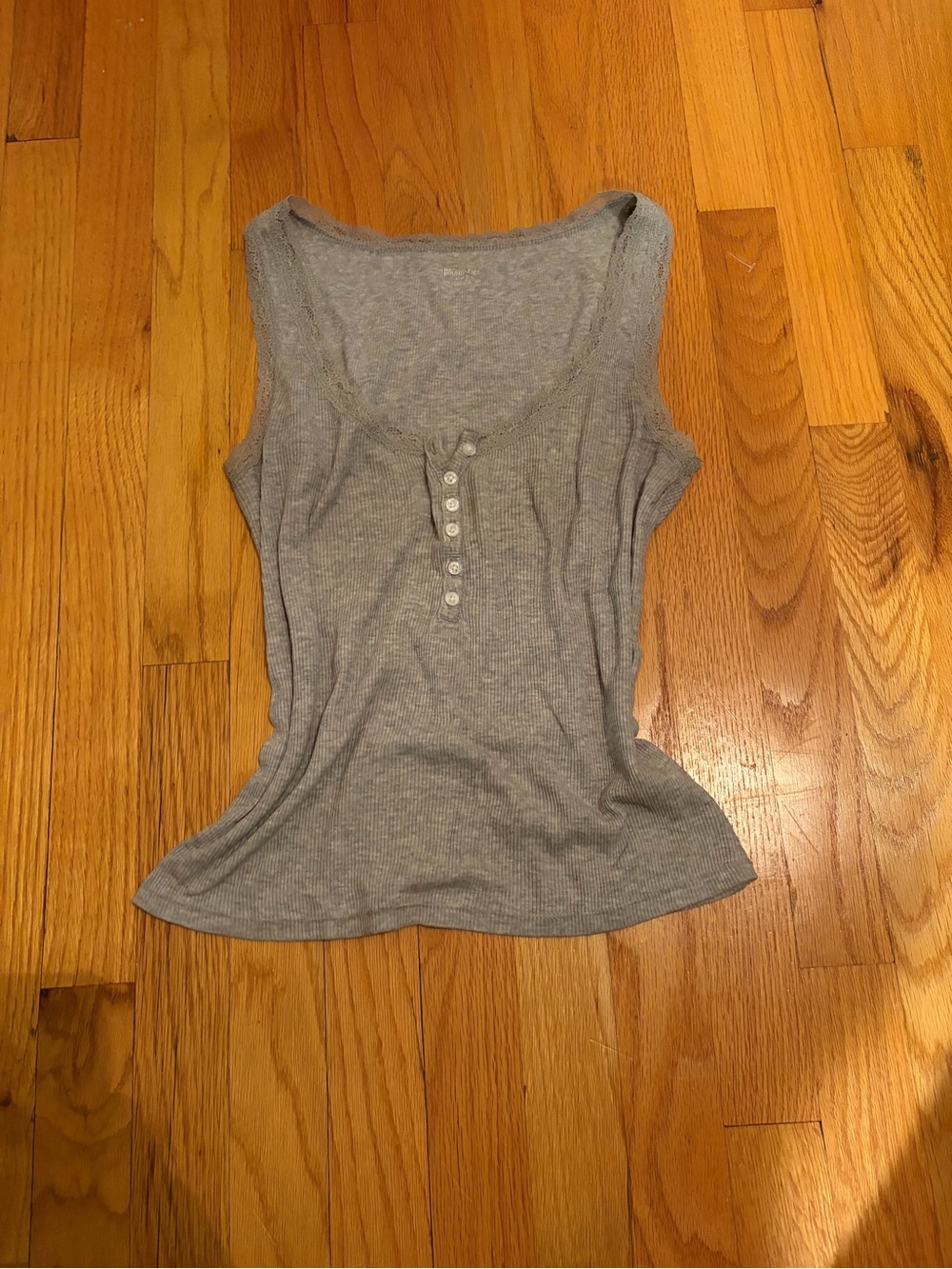 No Boundaries Light Grey Ribbed Henley Tank Top